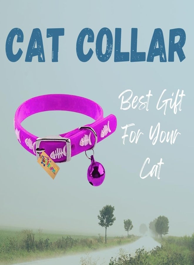 Western Era Multicolored Adjustable Rubber Silicone Cat Collar, Stylish Training Fusion, Redefining Feline Style, Rubber Cat Collar in a Vibrant Hued Silicone Cat Collar with Bell (Purple) - Image 3